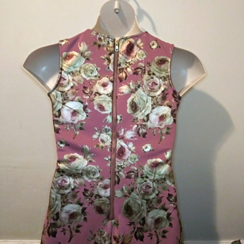 Olivia Matthews Sexy Mauve & Gold Floral Print Bodycon Sheath Dress - Picture 6 of 11